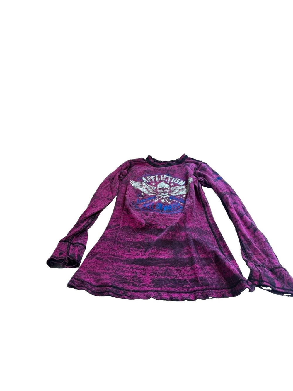 Affliction Women’s Purple/Black Rhinestone Skull Reversible Long Sleeve T-ShirtM